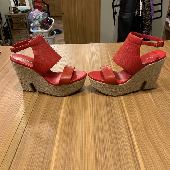 Cole Haan red espadrille wedge sandal 7 - Picture 3 of 8